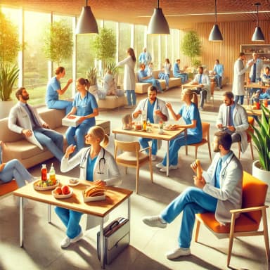 A serene outdoor setting with soft sunlight filtering through trees. A diverse group of people is engaged in compassionate acts of care and support.